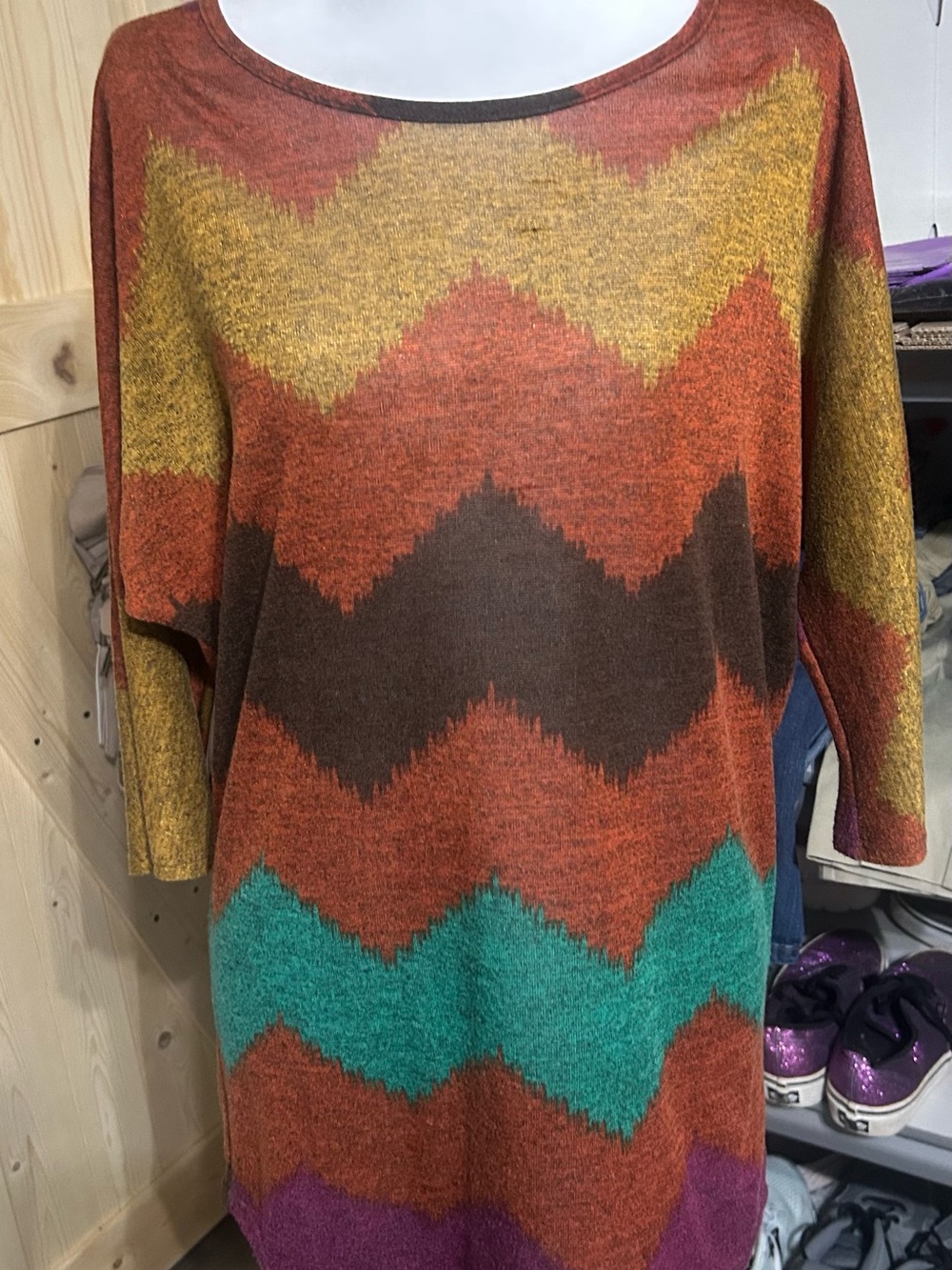 Auditions Multi-Color Chevron Crewneck Sweater Women’s L